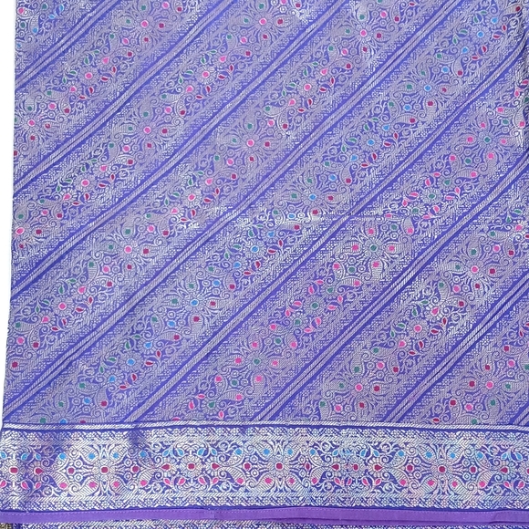Unique Silk Iridescent Purple Patchwork Batik Bedspread/ Coverlet from India - Picture 12 of 14